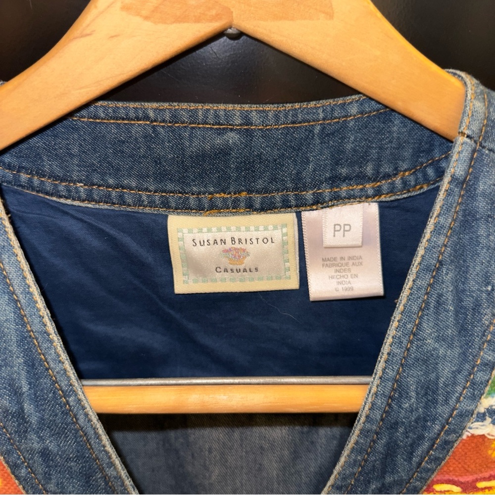 Vintage Susan Bristol Flower Power Denim Vest - Picture 3 of 3